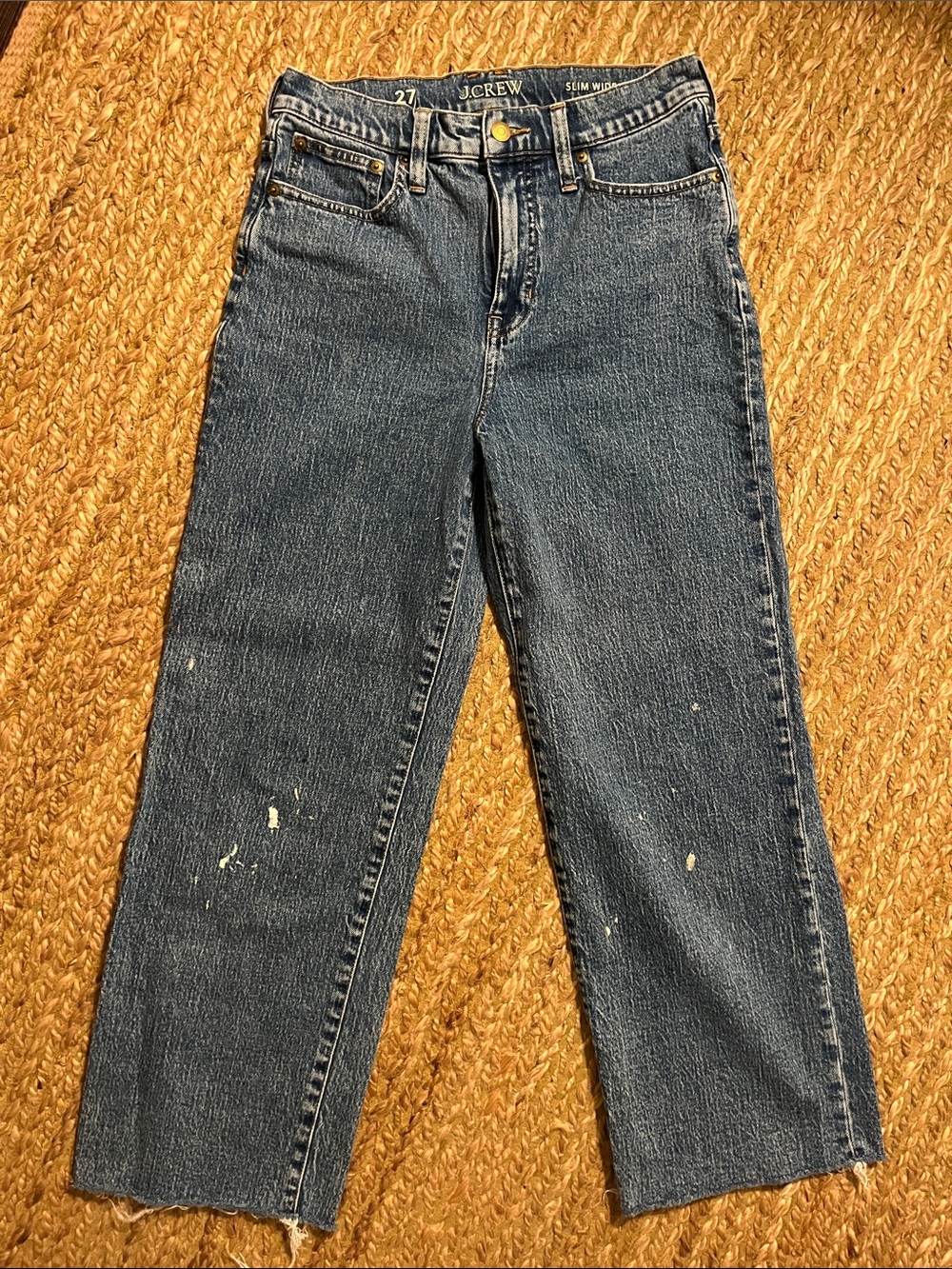 J. Crew Straight Leg Jeans in Dark Blue with Paint-Splatter